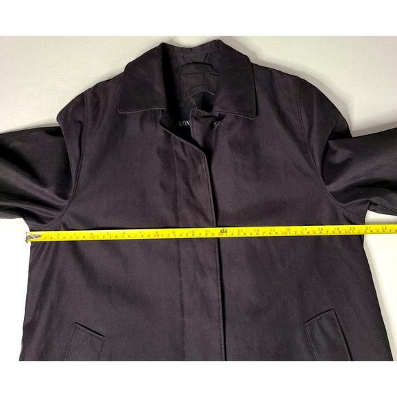 London Fog Woman's Black Over Sized Trench Coat Small Petite Hidden Buttons Fall - Picture 15 of 16